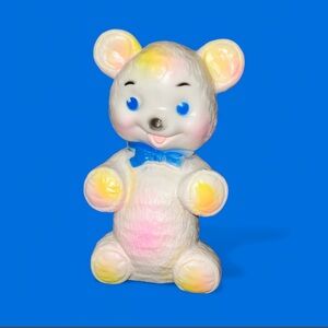 Vintage Sanitoy 1950's Rubber Squeaker Teddy Bear Blue Eyes Baby Toy